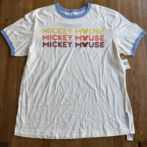 Mickey Mouse Graphic T-Shirt with Blue Trim Size Large